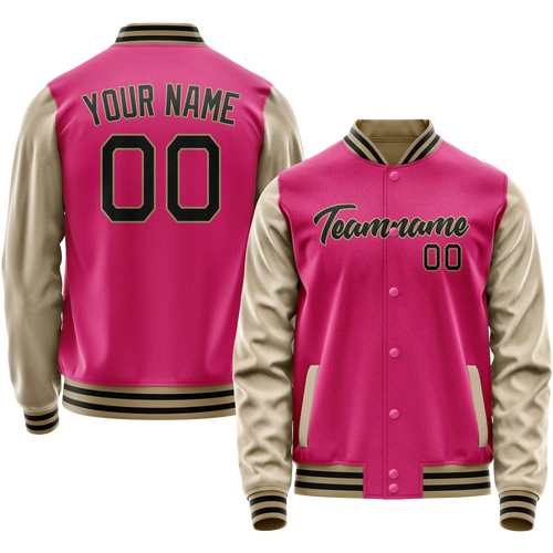 Custom Pink Cream Solid Color Varsity Letterman Jacket