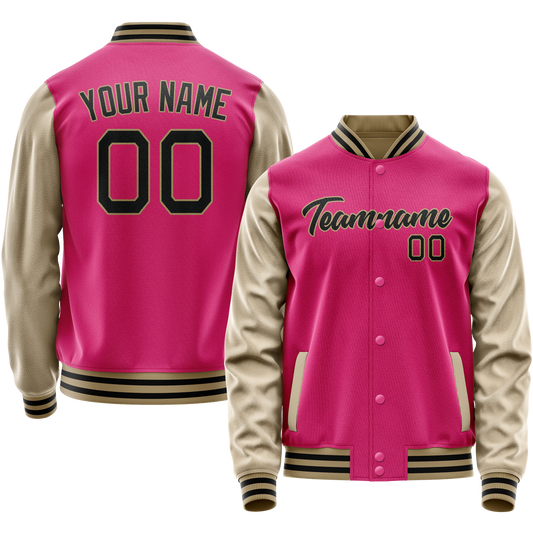 Custom Pink Cream Solid Color Varsity Letterman Jacket