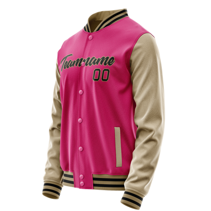 Custom Pink Cream Solid Color Varsity Letterman Jacket