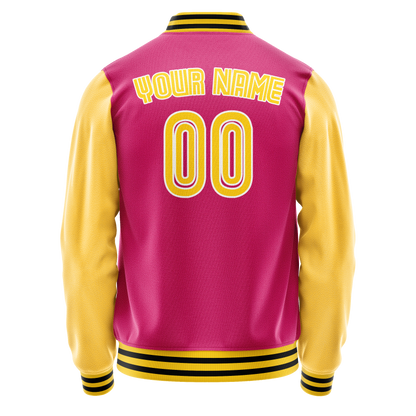 Custom Pink Gold Solid Color Varsity Letterman Jacket