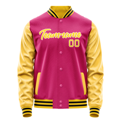 Custom Pink Gold Solid Color Varsity Letterman Jacket
