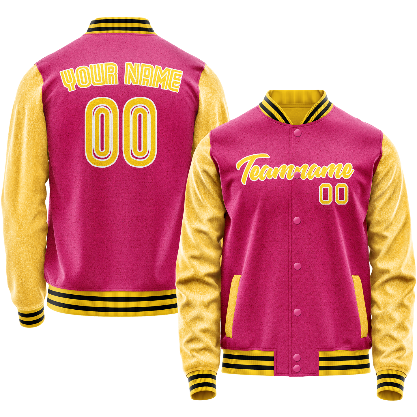 Custom Pink Gold Solid Color Varsity Letterman Jacket