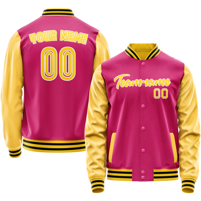 Custom Pink Gold Solid Color Varsity Letterman Jacket
