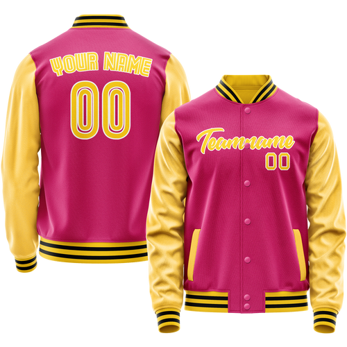 Custom Pink Gold Solid Color Varsity Letterman Jacket