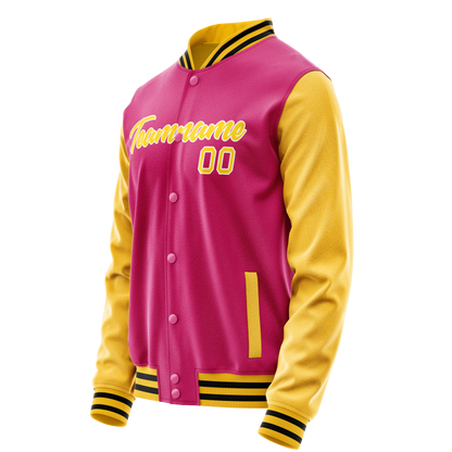 Custom Pink Gold Solid Color Varsity Letterman Jacket