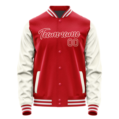 Custom Red Cream Solid Color Varsity Letterman Jacket