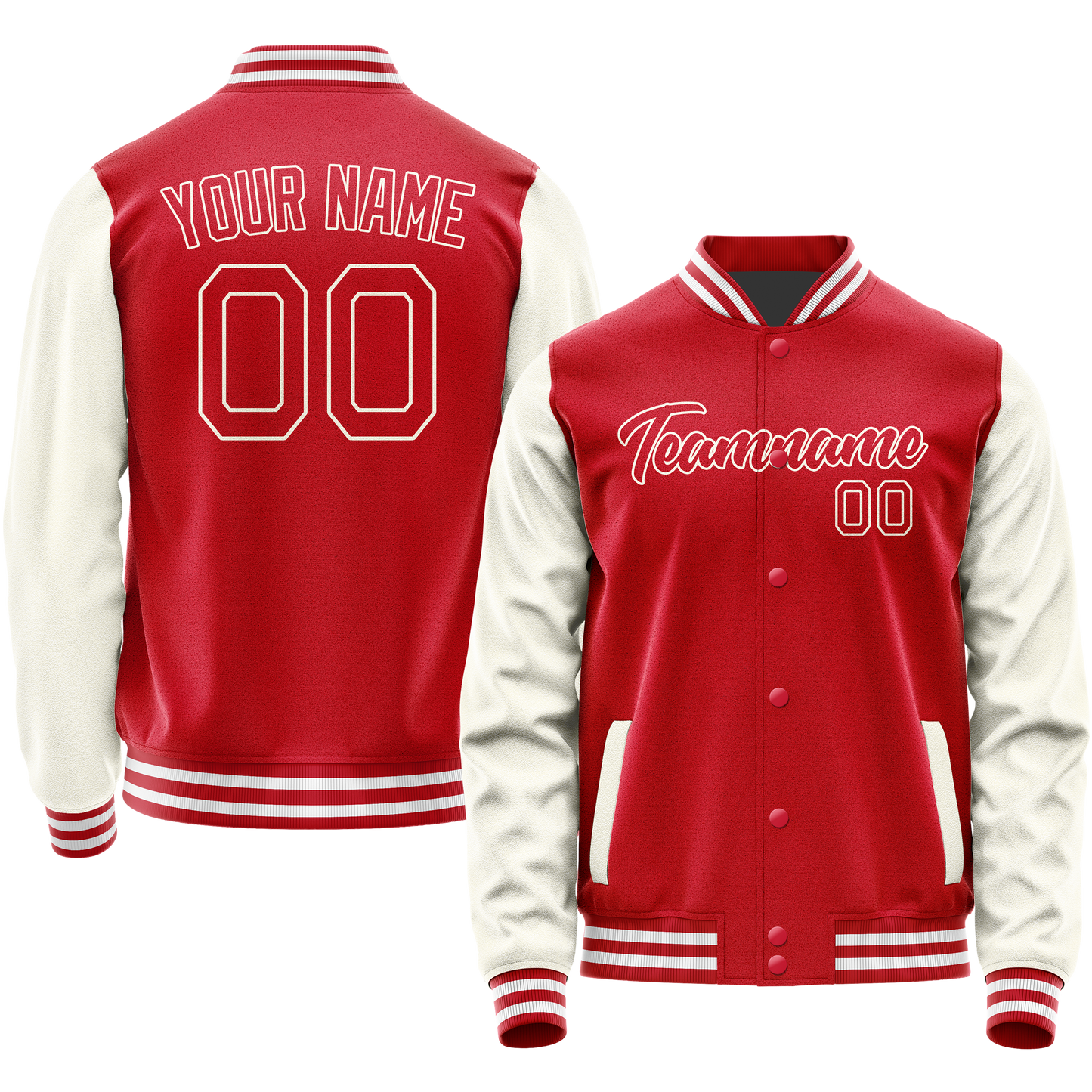 Custom Red Cream Solid Color Varsity Letterman Jacket