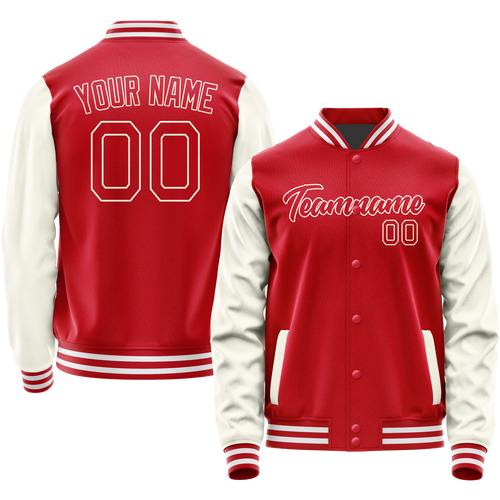 Custom Red Cream Solid Color Varsity Letterman Jacket