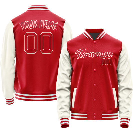 Custom Red Cream Solid Color Varsity Letterman Jacket