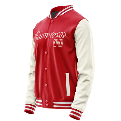 Custom Red Cream Solid Color Varsity Letterman Jacket