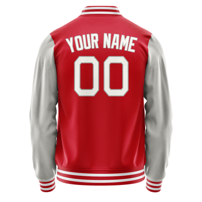 Custom Red Gray Solid Color Varsity Letterman Jacket