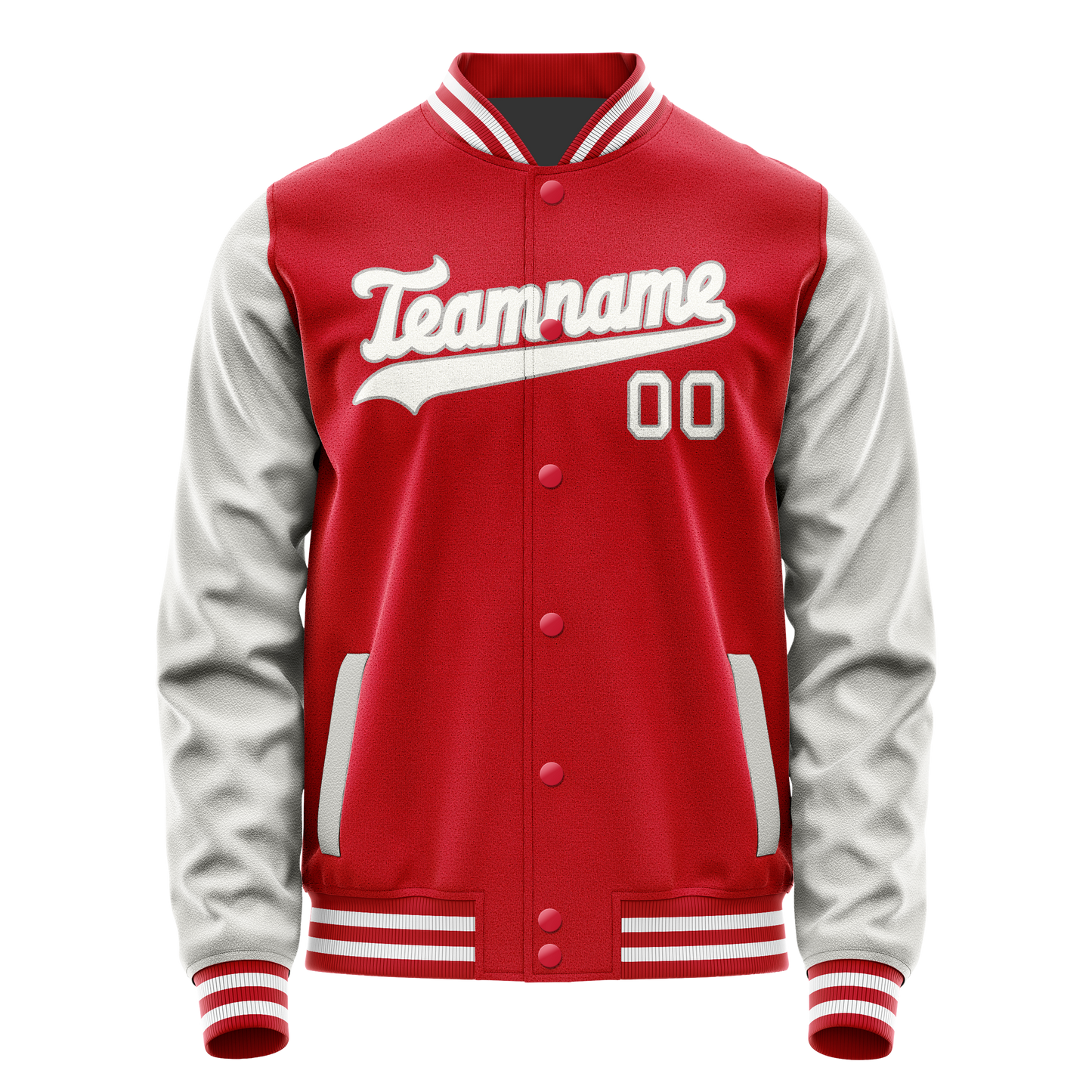 Custom Red Gray Solid Color Varsity Letterman Jacket