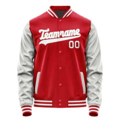 Custom Red Gray Solid Color Varsity Letterman Jacket