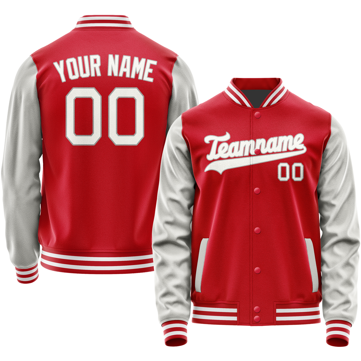 Custom Red Gray Solid Color Varsity Letterman Jacket