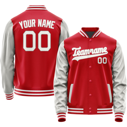 Custom Red Gray Solid Color Varsity Letterman Jacket