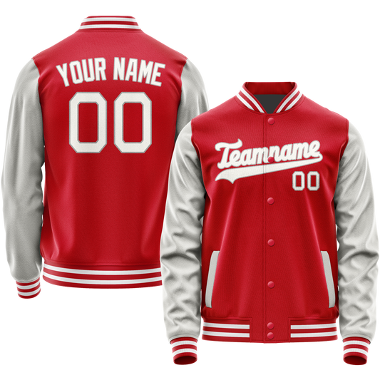 Custom Red Gray Solid Color Varsity Letterman Jacket
