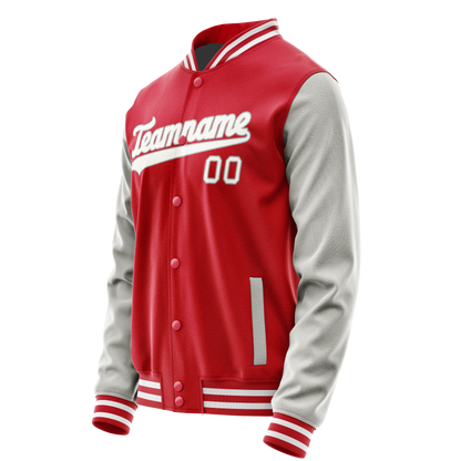 Custom Red Gray Solid Color Varsity Letterman Jacket