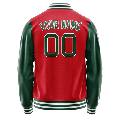 Custom Red Kelly-Green Solid Color Varsity Letterman Jacket
