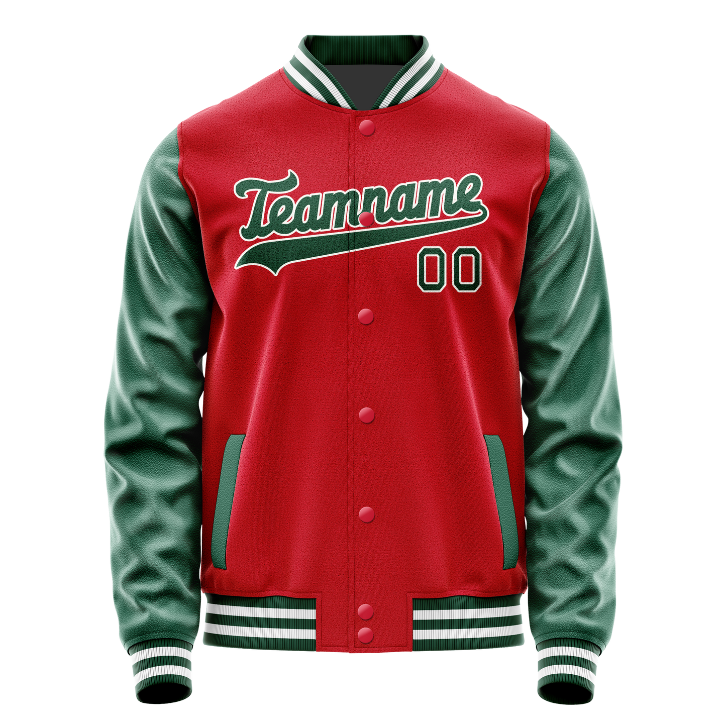 Custom Red Kelly-Green Solid Color Varsity Letterman Jacket