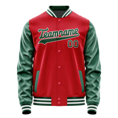 Custom Red Kelly-Green Solid Color Varsity Letterman Jacket