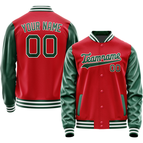Custom Red Kelly-Green Solid Color Varsity Letterman Jacket