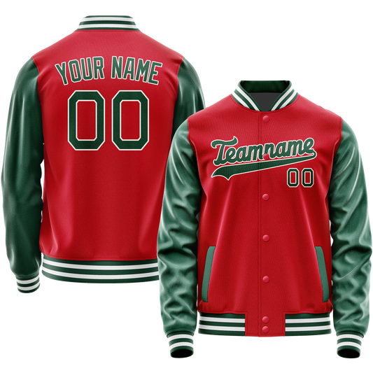 Custom Red Kelly-Green Solid Color Varsity Letterman Jacket