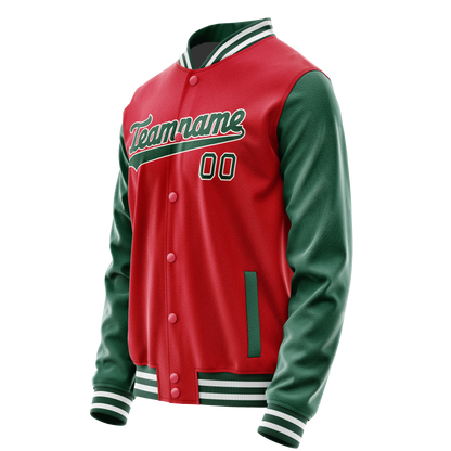 Custom Red Kelly-Green Solid Color Varsity Letterman Jacket