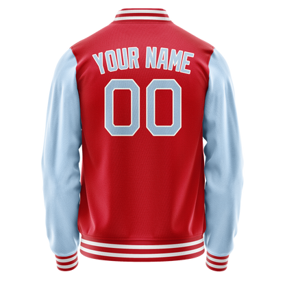 Custom Red Light-Blue Solid Color Varsity Letterman Jacket