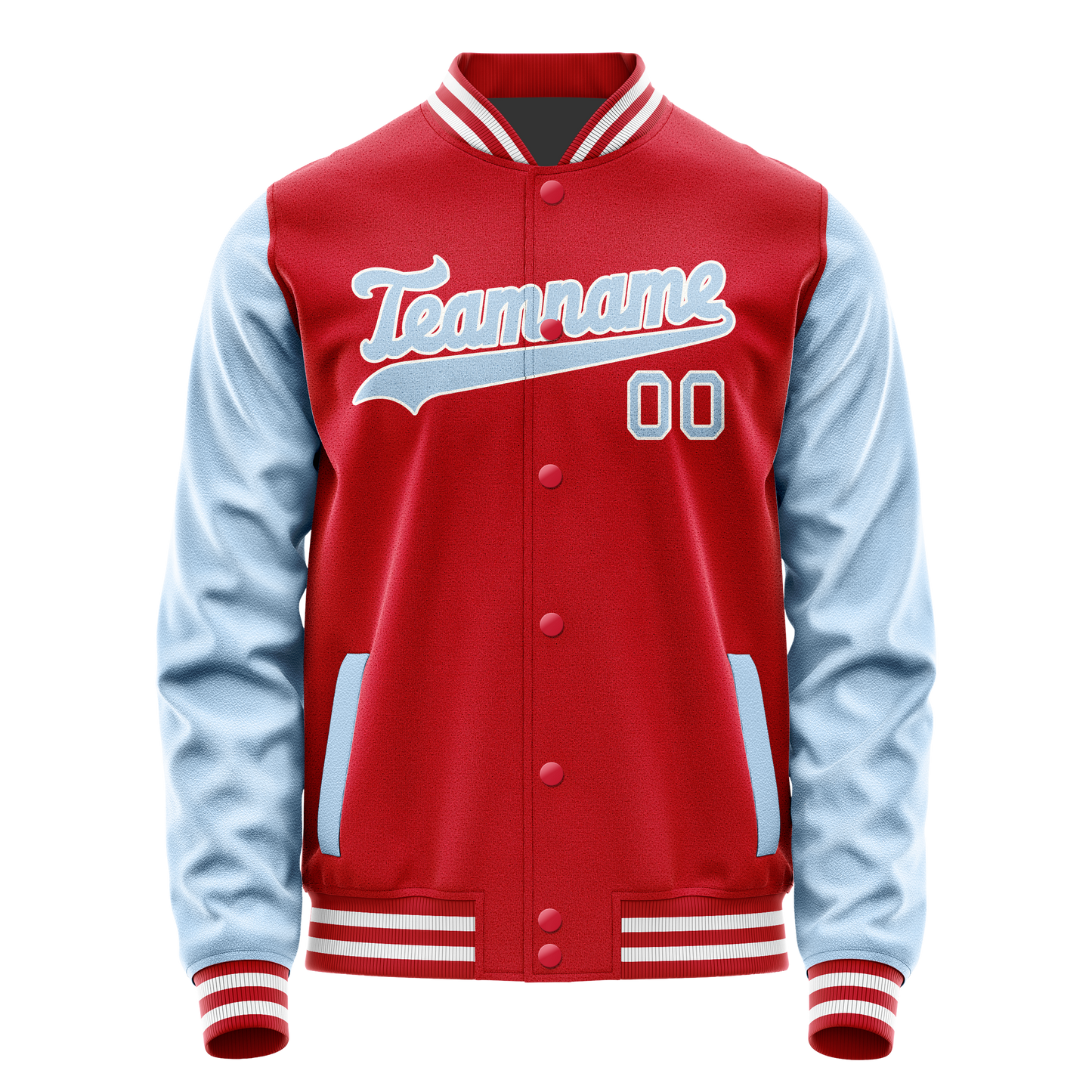 Custom Red Light-Blue Solid Color Varsity Letterman Jacket