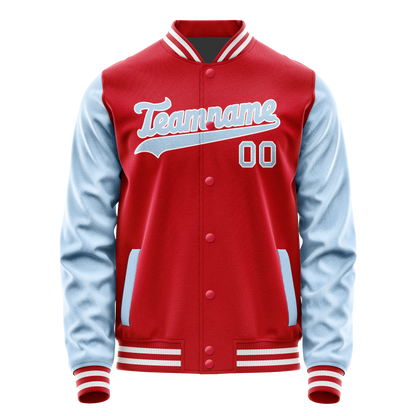 Custom Red Light-Blue Solid Color Varsity Letterman Jacket