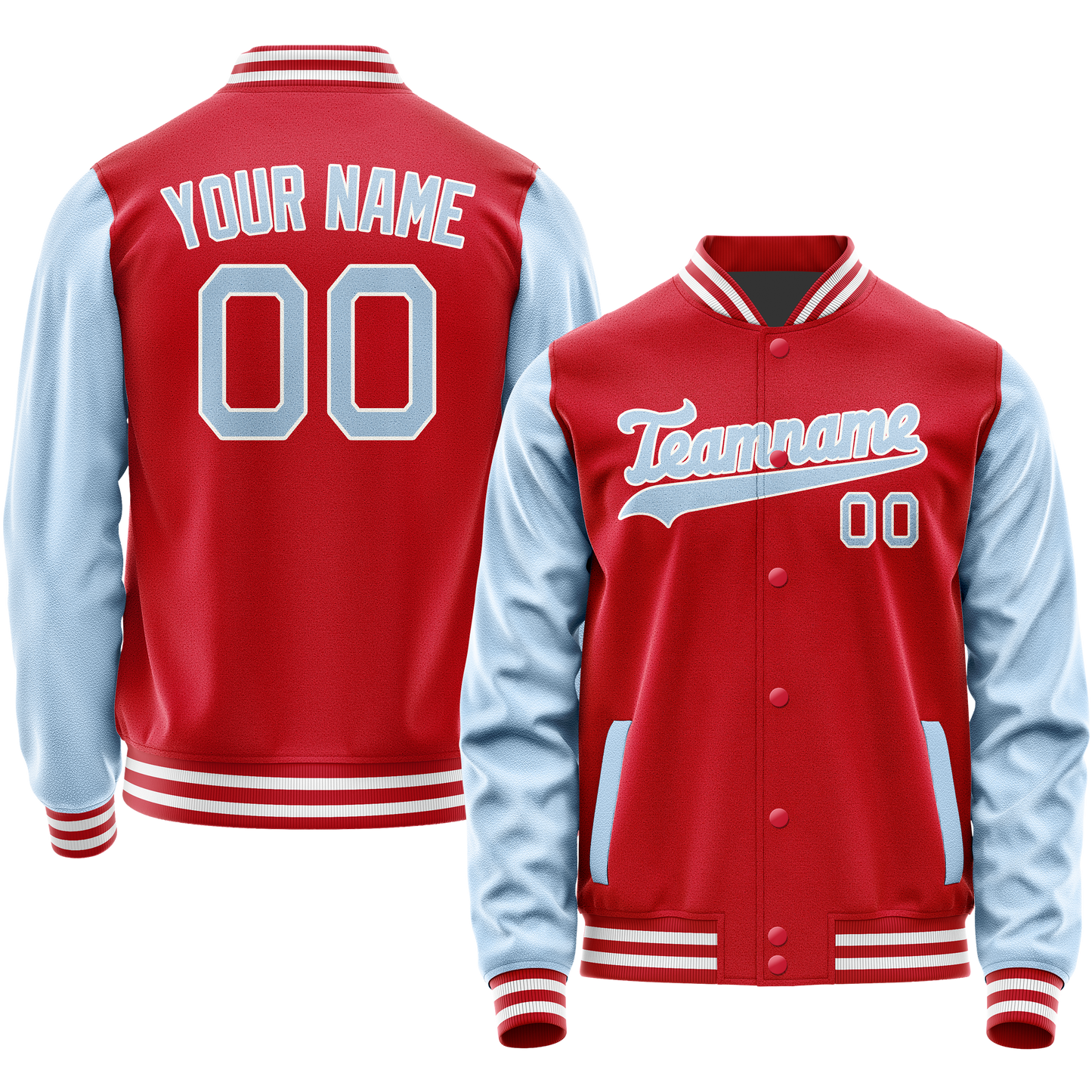 Custom Red Light-Blue Solid Color Varsity Letterman Jacket