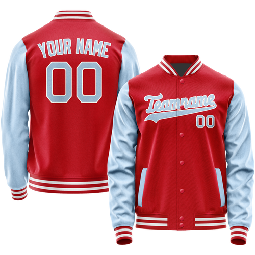 Custom Red Light-Blue Solid Color Varsity Letterman Jacket