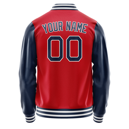 Custom Red Navy Solid Color Varsity Letterman Jacket