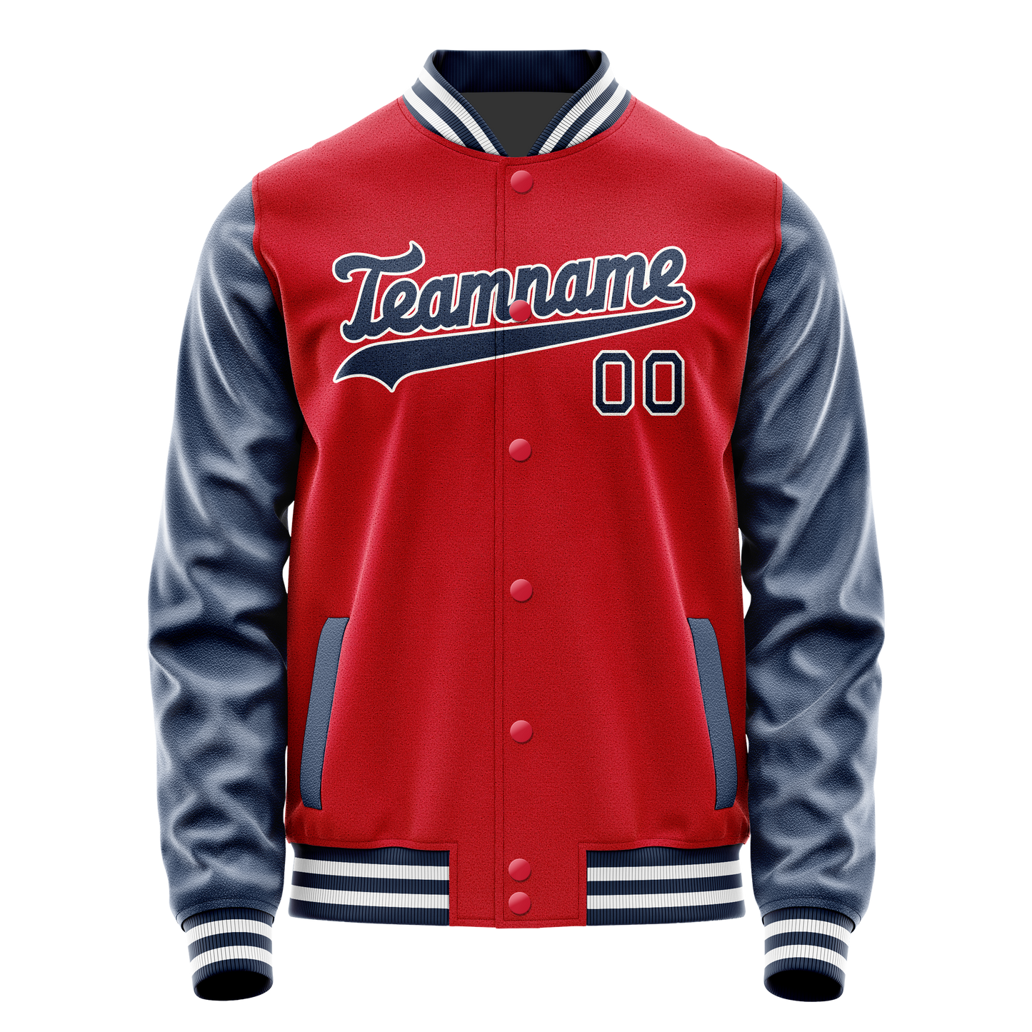 Custom Red Navy Solid Color Varsity Letterman Jacket