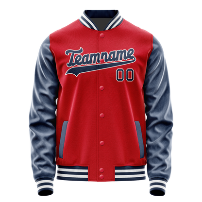 Custom Red Navy Solid Color Varsity Letterman Jacket