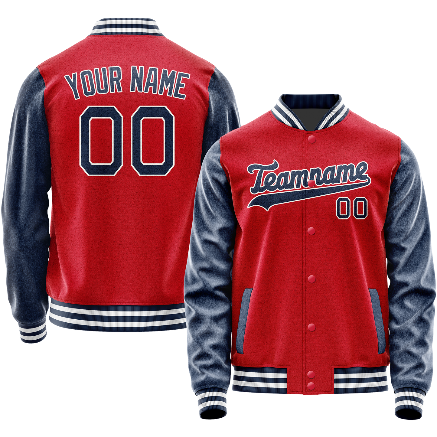 Custom Red Navy Solid Color Varsity Letterman Jacket