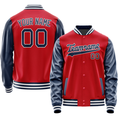Custom Red Navy Solid Color Varsity Letterman Jacket