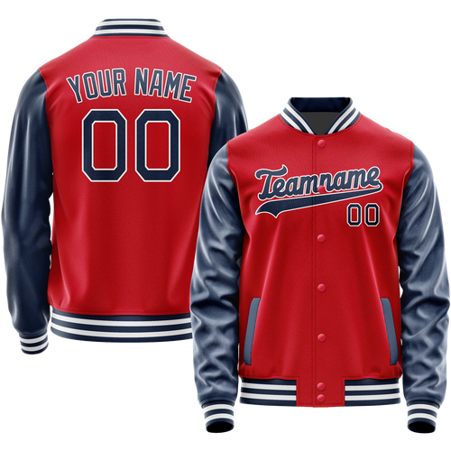 Custom Red Navy Solid Color Varsity Letterman Jacket