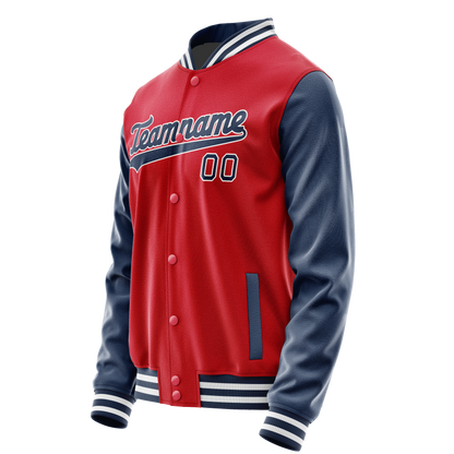 Custom Red Navy Solid Color Varsity Letterman Jacket
