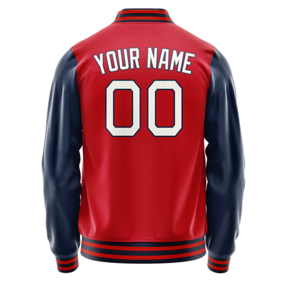 Custom Red Royal Solid Color Varsity Letterman Jacket