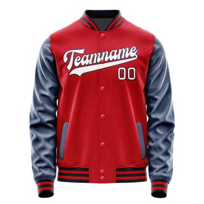 Custom Red Royal Solid Color Varsity Letterman Jacket