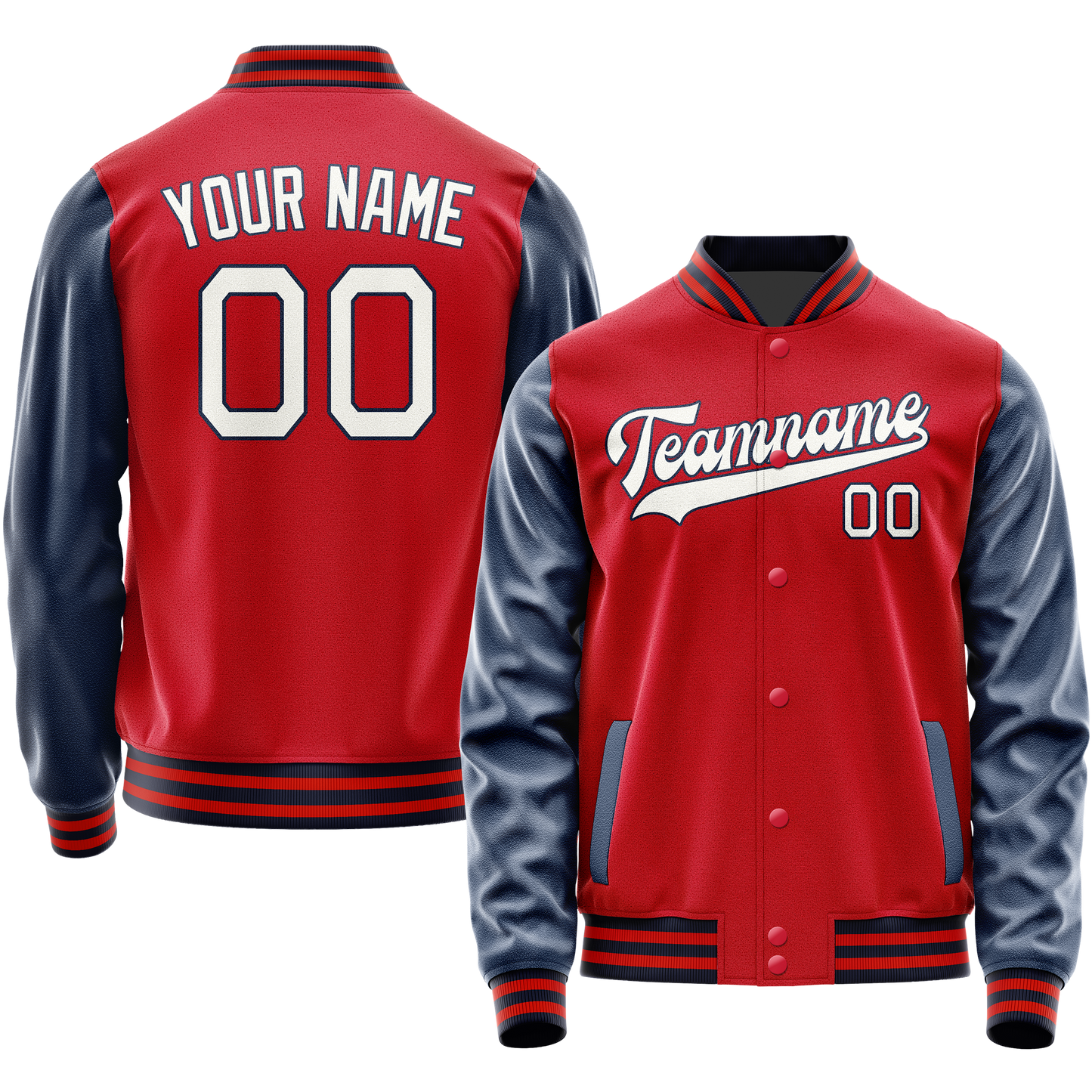 Custom Red Royal Solid Color Varsity Letterman Jacket