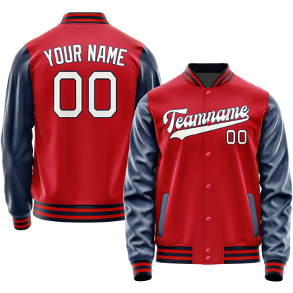 Custom Red Royal Solid Color Varsity Letterman Jacket