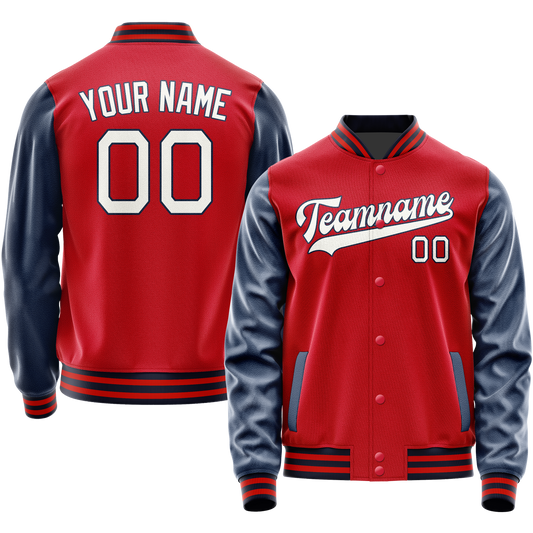 Custom Red Royal Solid Color Varsity Letterman Jacket