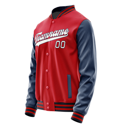 Custom Red Royal Solid Color Varsity Letterman Jacket