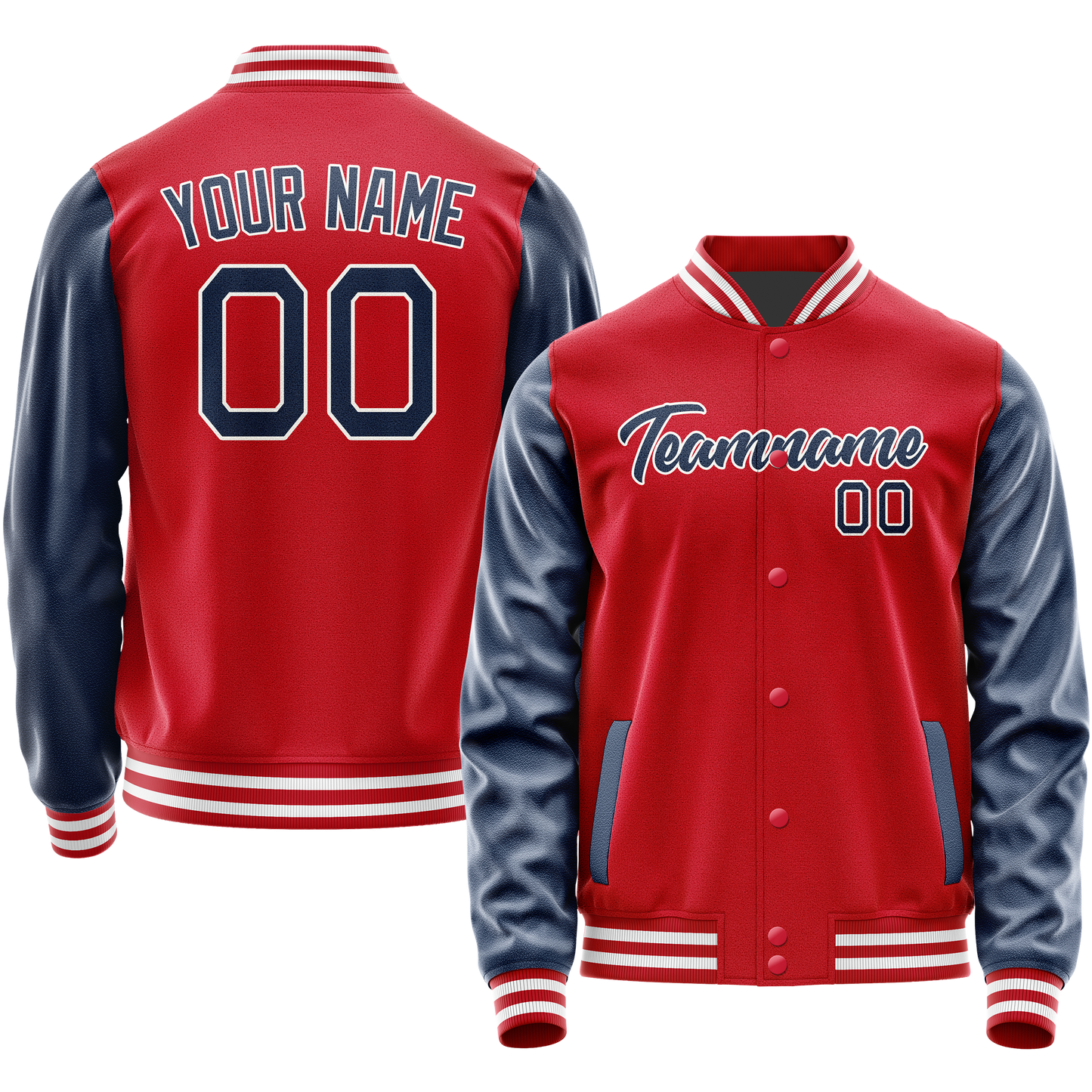 Custom Red Royal Solid Color Varsity Letterman Jacket