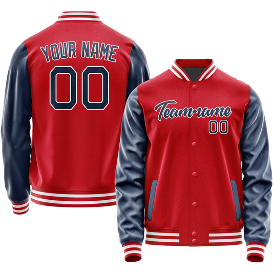 Custom Red Royal Solid Color Varsity Letterman Jacket