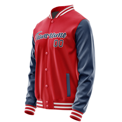 Custom Red Royal Solid Color Varsity Letterman Jacket