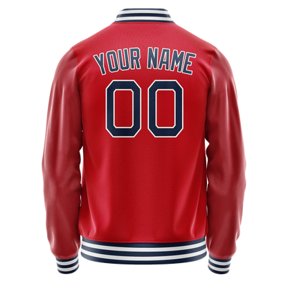 Custom Red Navy Solid Color Varsity Letterman Jacket