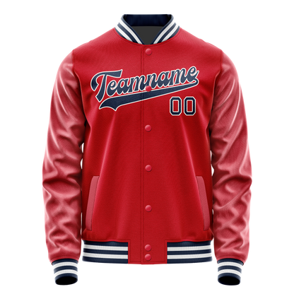 Custom Red Navy Solid Color Varsity Letterman Jacket